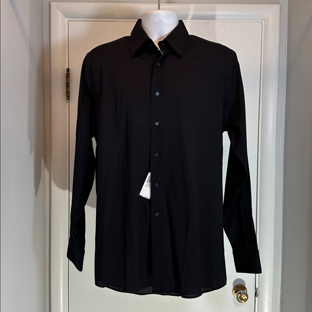 Calvin Klein Long Sleeve Black Cotton Shirt 15.5 34/35 NWT - Picture 3 of 14